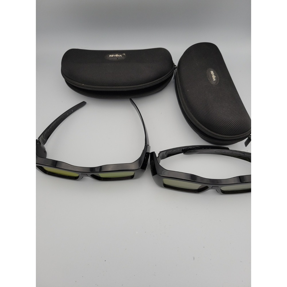 Revena R3DG-SHUTB Active Shutter 3D Glasses Lot of 2 with Cases Black